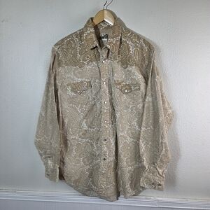 Express Riders Western Shirt Mens M Paisley Pearl Snap Cowboy Rodeo Cotton